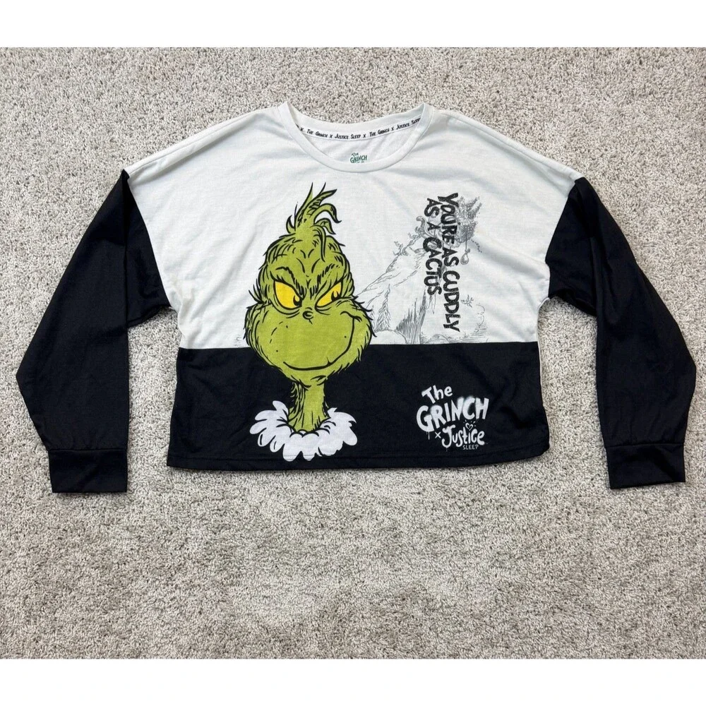 The Grinch x Justice Girls Pajama Top XL 16/18 Long Sleeve Christmas Shirt